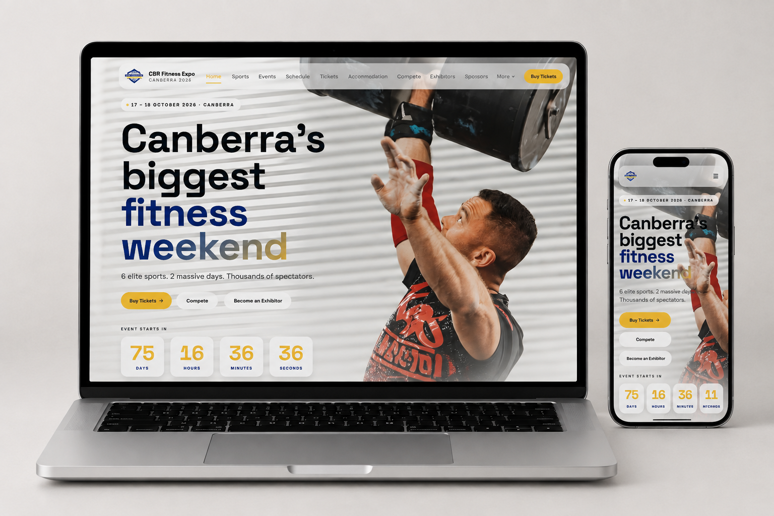 Canberra Fitness Expo website designed by Vesper shown on a laptop and mobile phone